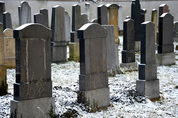 Many beekeepers grow old and end their lives in the cemetery. autumn beekeeping culture. rows of...