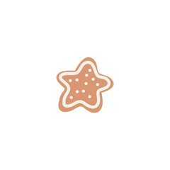 Funny ginger star sticker. Gingerbread doodle xmas clipart. Vector hand drawn christmas illustration