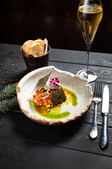 salmon tartare with avocado and toasts