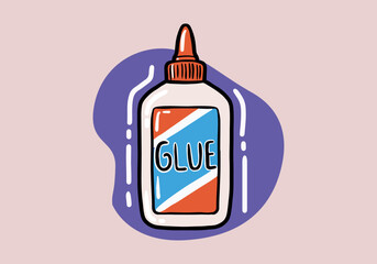 Hand drawn Bottle of white glue with red top isolated on background. Flat vector illustration