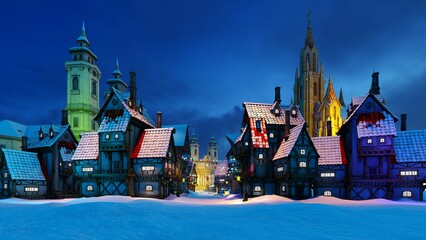 Winter european small town