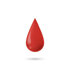 Red shiny blood drop. Droplet realistic flat vector clipart. Vector medical concept