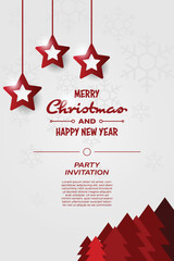Merry Christmas Red Stars Party Invitation Card
