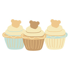 Baby Birthday Cupcakes flat illustration