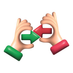 Conflict of interest 3d render icon. Business concept. Two businessmen keep the arrows red and green against each other. Vector illustration flat design. Rivalry metaphor. Competitiveness symbol.