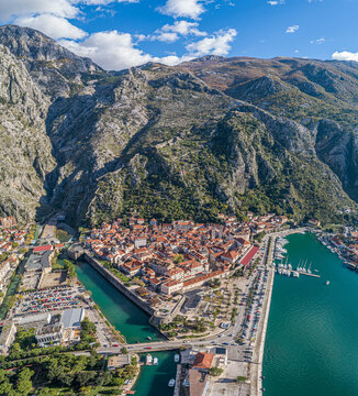 Old town of Kotor, Montenegro, aerial view