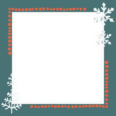 winter hand drawing green frame. Snow and pine leaves for card, inviteation, present.