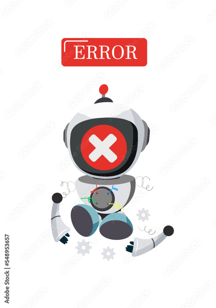 Poster robot error character vector design. mascot ai tech for website warning page repair and trouble shoo