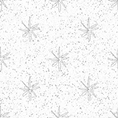 Hand Drawn Snowflakes Christmas Seamless Pattern. Subtle Flying Snow Flakes on chalk snowflakes Background. Amusing chalk handdrawn snow overlay. Great holiday season decoration.