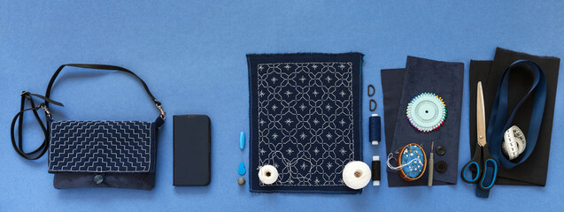 Making gifts with your own hands. Sewing handbag for mobile phone with Sachiko embroidery and...