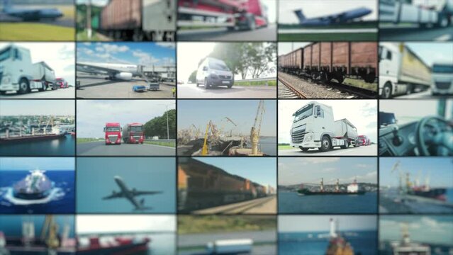 Delivery of goods multiscreen. Transport industry. Logistics multiscreen video. Logistics for business