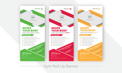 Fitness GYM Roll-up Banner | Creative & Colorful Design | Fully Editable Business Promotional Template