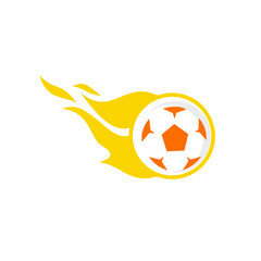 Obraz premium Soccer ball icon. Abstract logo with fire.