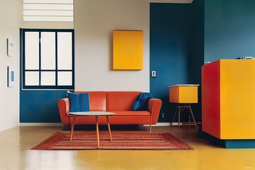 Colorful Bauhaus-style and contemporary interior illustration 