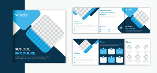 Square trifold education brochure design template, school admission brochure multipage presentation