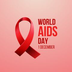 Red Ribbon Peace Symbol for World Aids Day with Pink Background