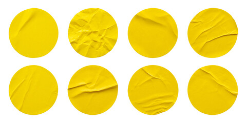 Yellow round paper sticker label set isolated on white background - obrazy, fototapety, plakaty