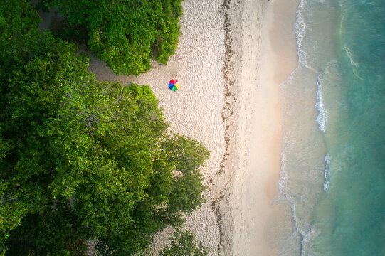 Drone View Over Paradise Beach On The Seychelles