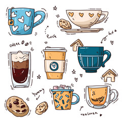 cartoon cups of tea and coffee