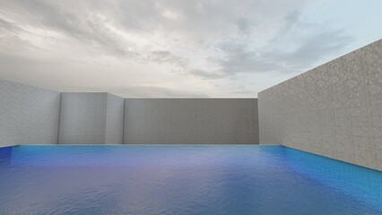 pool  and wall liminal space 3d render