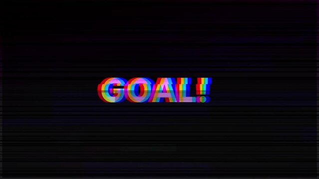 Goal motion text animation with glitch effect and abstract colors. 4k footage for soccer sports