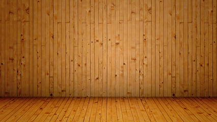 Conceptual vintage or grungy brown background of natural wood or wooden old texture floor and wall as a retro pattern layout. A 3d illustration metaphor to time, material, emptiness,  age or rust