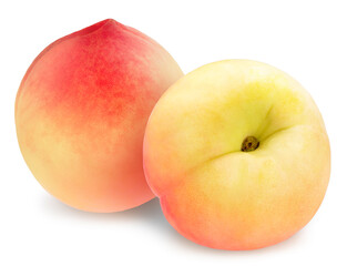 Yellow Peach fruit isolated on white background, White Peach fruit on white With clipping path.