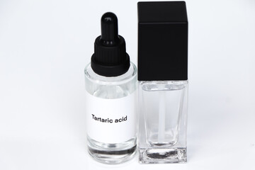 Tartaric acid in a bottle, chemical ingredient in beauty product