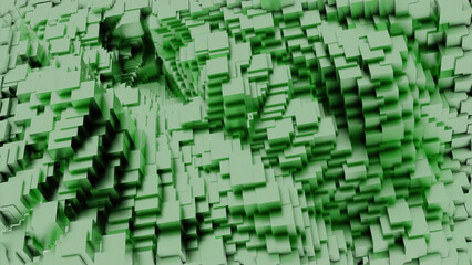 Fototapeta na wymiar Moving stream of squares in matrix. Design. 3D cubes move quickly in flow of virtual space. Error with distortion in 3d matrix space