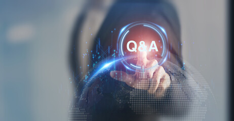 Q and A - an abbreviation on smart background. Chatbot technology concept. Artificial intelligence...