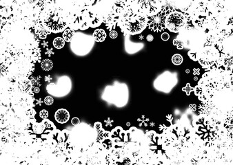 Fototapeta premium Grunge frame with snowflakes. Useful for social media, banners, Christmas cards, brochures, templates. Overlay texture made with snow flakes and halftone dots. Vector