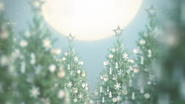 Passing Christmas Tree and Snow Fall Background Seamless Loop. Concept is Christmas tree with snow fall on winter background in Christmas and Happy New Year Seamless Loop.