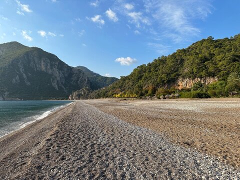 Empty beach, Cirali, Kemer, Antalya, Anatolia, Turkey