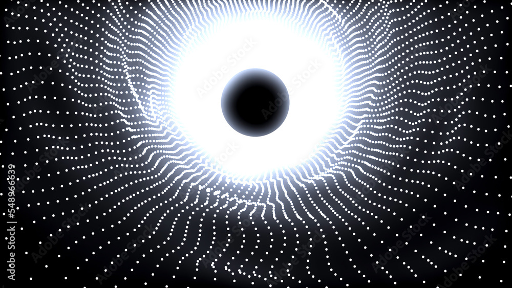 Poster black hole in virtual space with wavy space. motion. abstract 3d animation of black hole in space. d