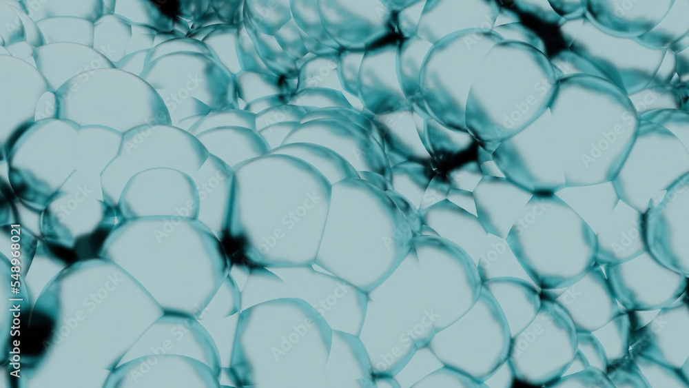 Poster bubbling 3d bubbles. design. boiling mass of bubbles in 3d animation. background of boiling large bu