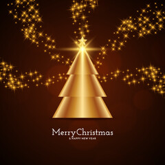 Merry Christmas festival background with golden christmas tree design