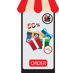 Shopping Online on Mobile phone Application Concept illustration and Digital marketing promotion.