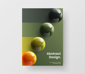 Bright journal cover vector design template. Vivid 3D balls brochure concept.
