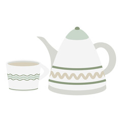 Hygge themed flat teapot and glasses element collection set