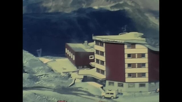 landscape seen from the cable car of the french mountains of tignes in the 80s