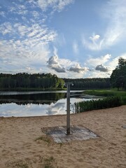 small beach on the lake in the off season