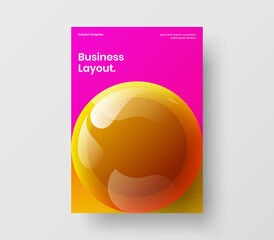 Vivid realistic spheres leaflet illustration. Bright corporate cover A4 design vector template.