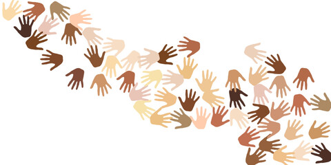 People hands of different skin color vector illustration. Volunteering concept.