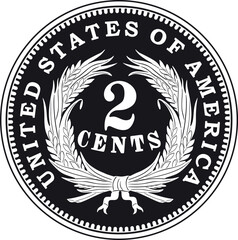 American two cent coin illustration handmade silhouette