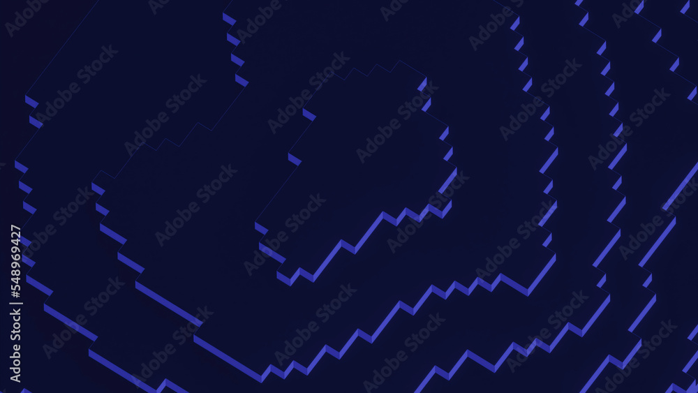 Poster Retro background with moving 3d pixels. Design. Pixels move on background surface. Retro squares move on simple background