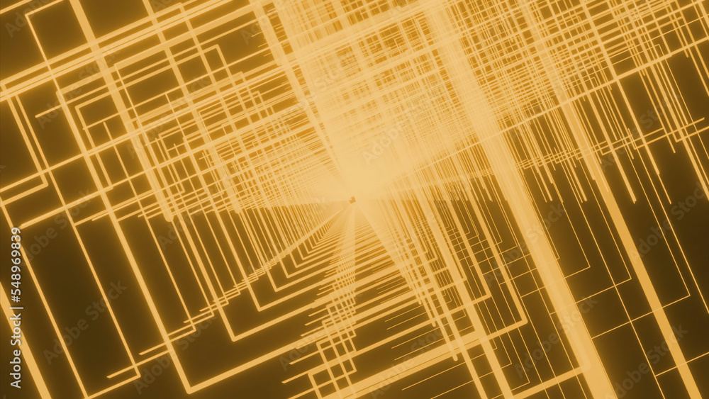 Poster animation with rotating square tunnel. design. neon linear squares in rotating tunnel. beautiful diz