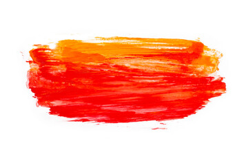 Abstract artistic acrylic red and orange color brush stroke. Isolated on white background.