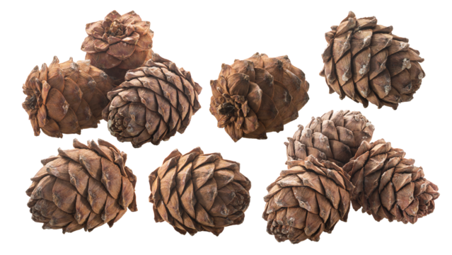 Ripe Pine cones (Pinus sibirica), a source of pignoli nuts,  isolated png