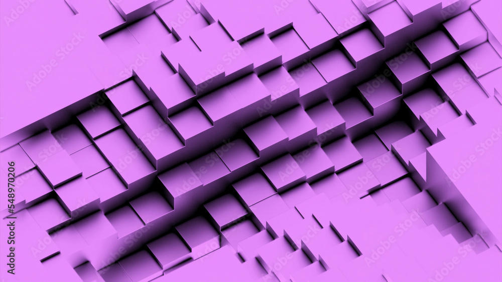 Poster surface of squares moving out in waves. design. squares are moving above surface. 3d surface with re