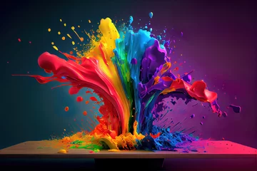 Wandcirkels plexiglas colorful background with paint splashes © Gbor